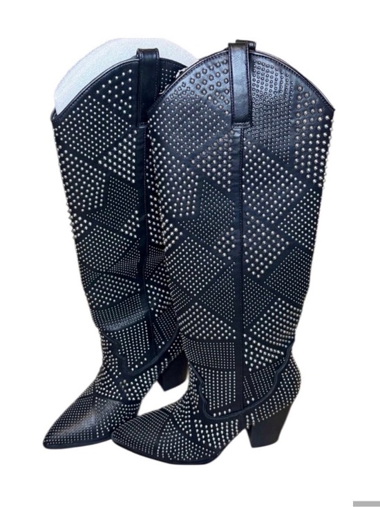 Steve Madden Shoes - Steve Madden Black Studded Knee-High Western Boots